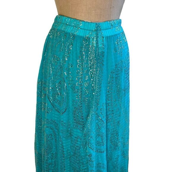 Gottex Vintage Wide Leg Aqua and Gold Paisley Pants size Medium - Picture 3 of 14
